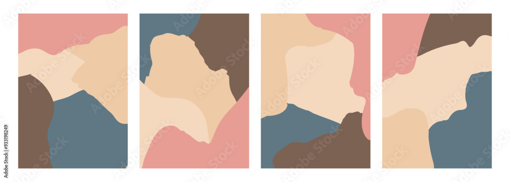 Poster Set of abstract backgrounds with various curved soft colored shapes for creative graphic design. Vector illustration.