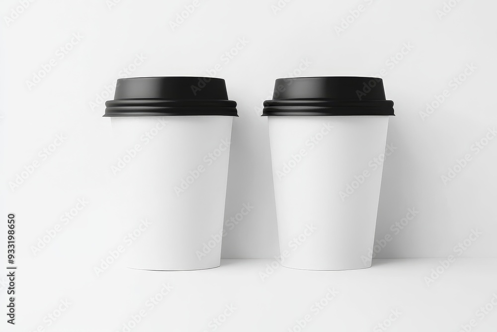 Aufkleber 3D isolated mock up of an empty polystyrene coffee drinking mug. Clear plain takeaway tea package mockup with a lid.