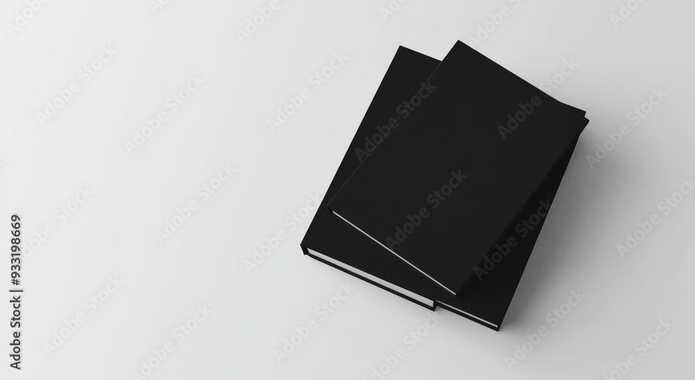 Poster blank black hardcover books mock up set, front and back view, in 3d. empty notebook cover mockups, i