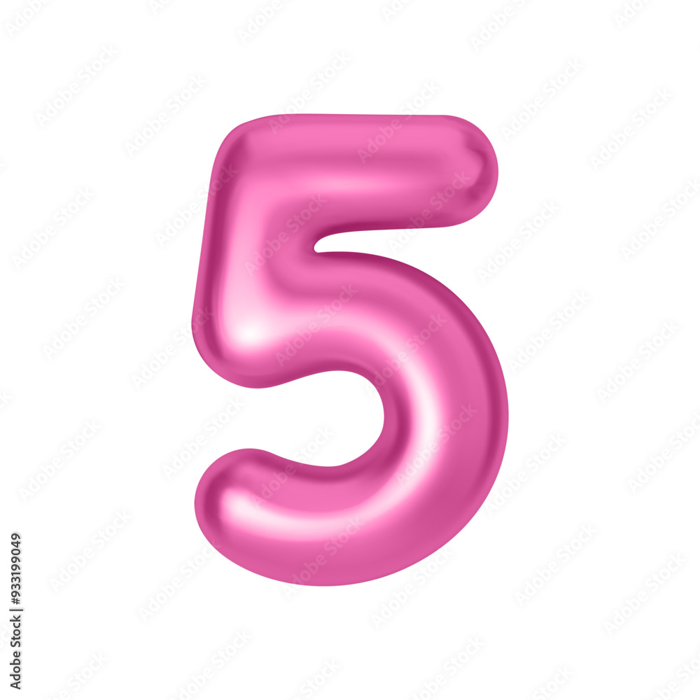 Poster pink metallic number 5. foil and latex balloon number five in 3d style. realistic design elements is