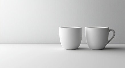 Mockup of a white lying glass mug, isolated, front and back, in 3D. Empty gift pint branding template.