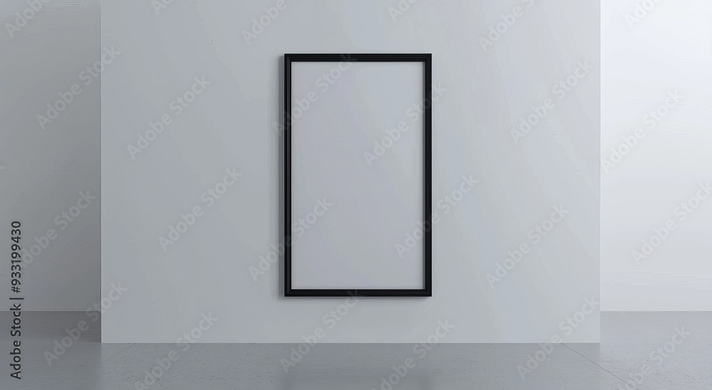 Aufkleber the empty placard in the museum has an empty frame. white paper poster mockup stand at gallery wall,