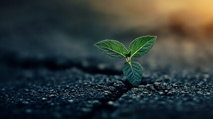 The Resilience of Nature A Brave Sprout Growing Strong Through a Cracked Asphalt Surface