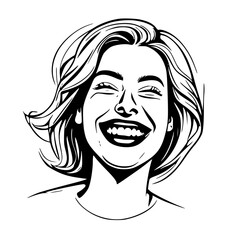 "girl silhouette laughing" in black and white vector style