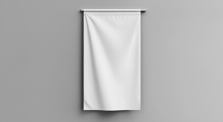 Mockup of a blank white rhombus pennant, wall mounted, rendered in 3D. Empty flag mockup, isolated on the surface. Clear hanging pennant, front view. Promotion pennon template.