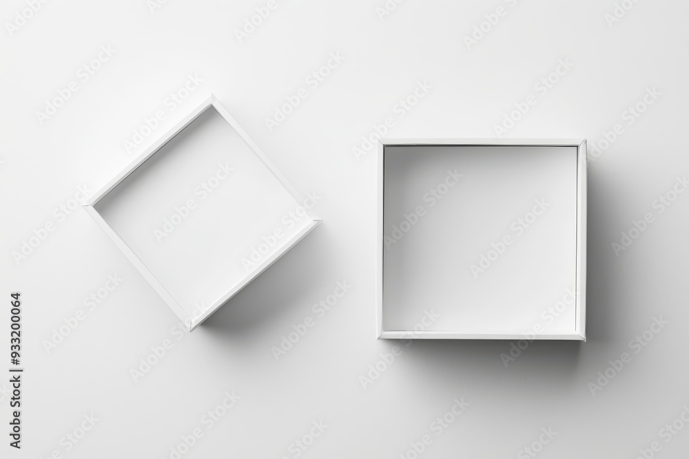 Poster isolated white blank gift box mockup set, with an open and closed lid