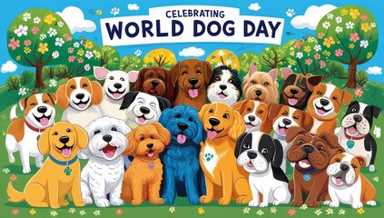 A vibrant and colorful illustration celebrating World dog day