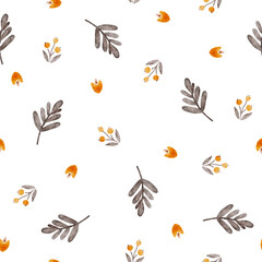 Autumnal botanical floral seamless pattern background