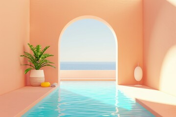 Colorful Neo-Fauvist Architecture with Arches and Stairs in Bright Sunlight. Beautiful simple AI generated image