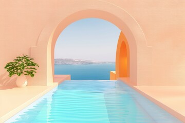 Colorful Neo-Fauvist Architecture with Arches and Stairs in Bright Sunlight. Beautiful simple AI generated image