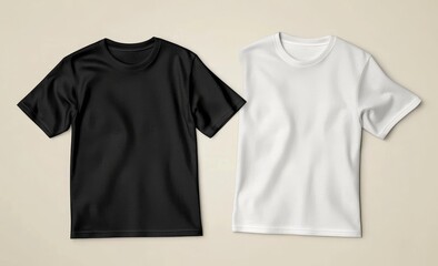 Naklejka premium Mockup set of a wrinkled black and white t-shirt with a front view