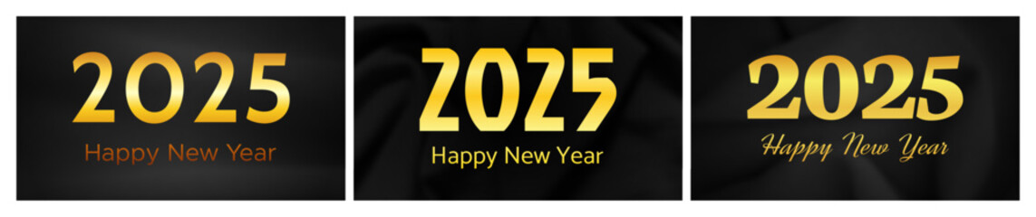 2025 Happy New Year on dark silk background