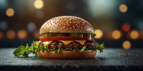 a futuristic burger featuring alternative protein sources like lab grown meat.