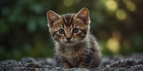 An adorable small kitten sitting, charming with its innocence.