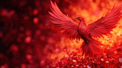 Fototapeta premium Majestic Phoenix Rising from a Glowing Gemstone Nest with Copy Space, 8K High Detail Fantasy Image