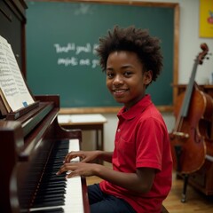 Boy Playing Piano in Class