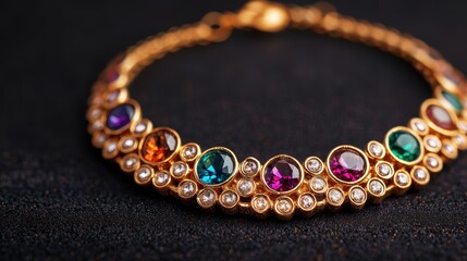 Obraz premium Elegant Art Nouveau Gemstone Necklace with Gold Patterns, Copy Space, 8K Ultra High Detail