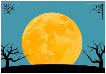 ハロウィンフレーム枯れ木と月背景14青