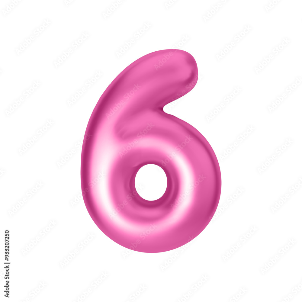 Poster pink metallic number 6. foil and latex balloon number six in 3d style. realistic design elements iso