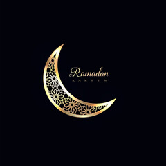 Elegant minimal black Ramadan greeting card with golden crescent © arturaliev