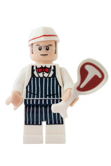 Fototapeta premium Dortmund - Deutschland 17. August 2024 Lego Minifigure Metzger mit Steak