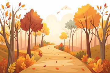 Simple flat vector illustration as Autumn park with colorful foliage concept as A vibrant autumn park with colorful foliage under a clear sky providing a festive and clean background for business pres