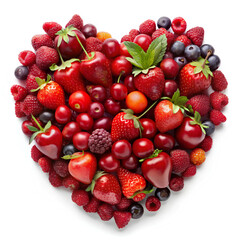 Fototapeta premium Mix Red Fruits in Heart shape isolated on white background, Clipping path