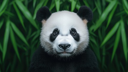 Obraz premium Majestic Panda Bear in Sapphire Bamboo Forest - 8K High Detail Image with Copy Space for Text