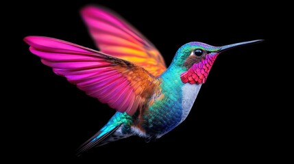 Fototapeta premium Shimmering Jewel-Toned Hummingbird in 8K Ultra High Definition - Copy Space for Text