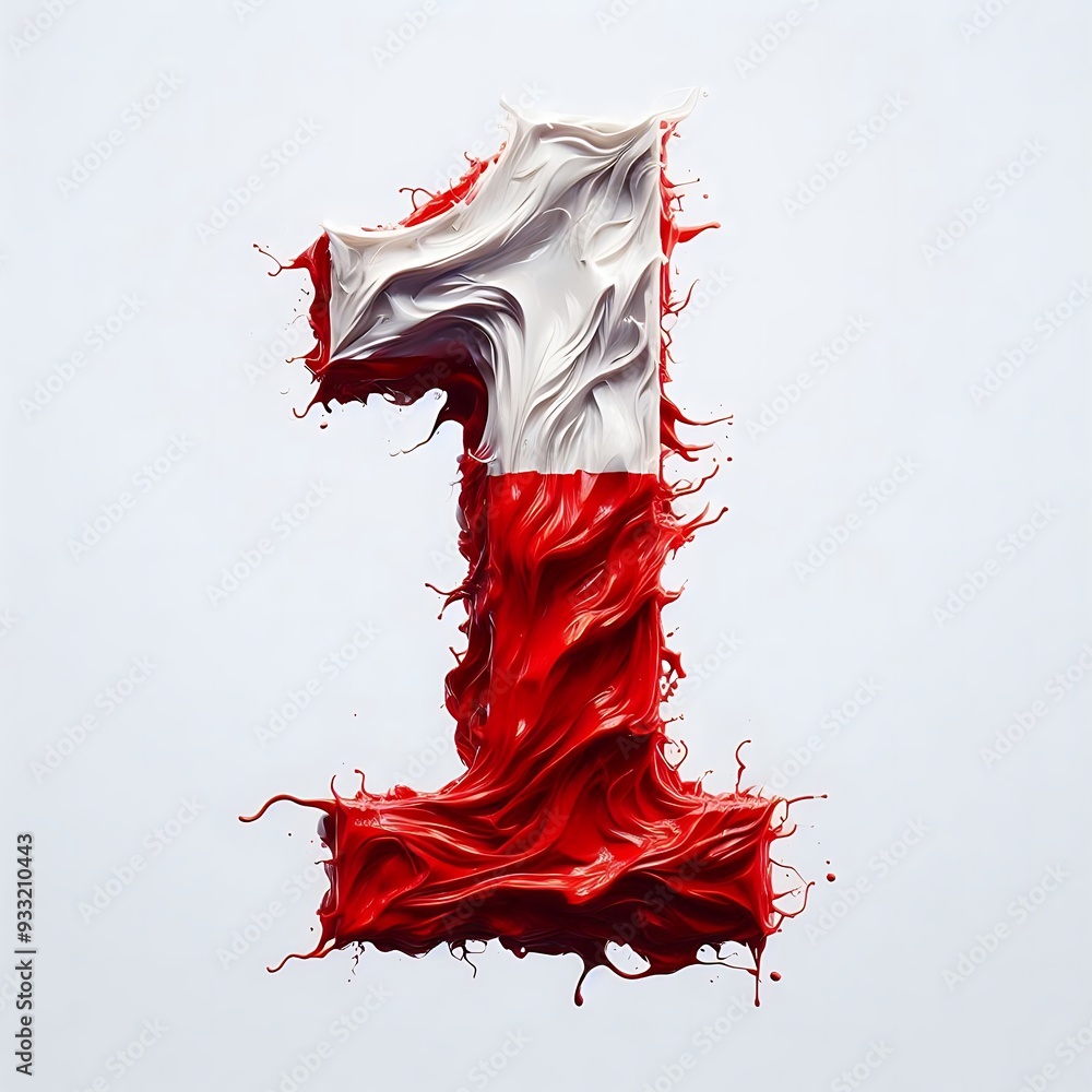 Aufkleber number 1 consists of white and red paint. the splashes are arranged in such a way that they create a