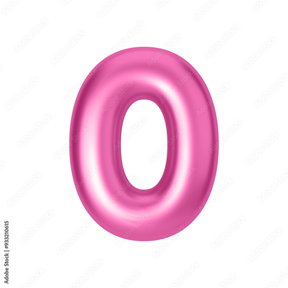 Poster pink metallic number 0. foil and latex balloon number zero in 3d style. realistic design elements is