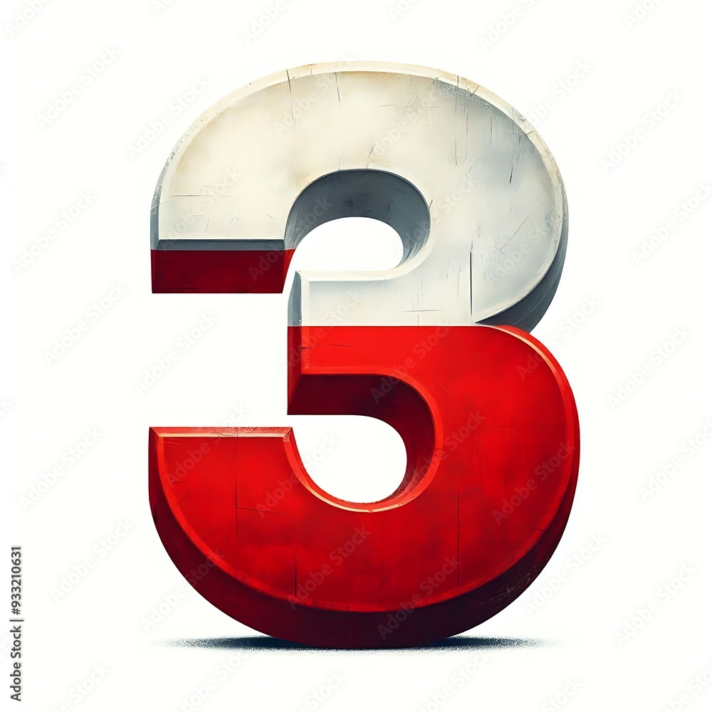 Poster the number 3 is in red and white. it is a bold and eye-catching design. the red and white colors cre