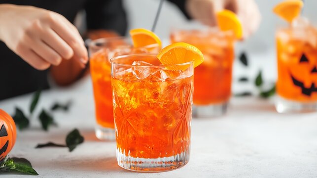 Guests at a Halloween party enjoying spooky-themed cocktails