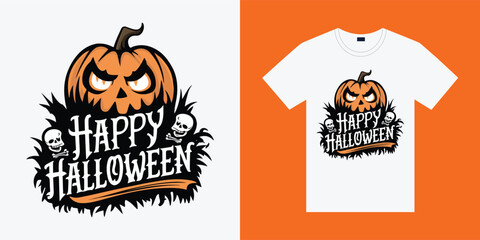 Happy Halloween t-shirt graphic design. Halloween vintage t-shirt vector illustration apparel and clothing for man, woman and children