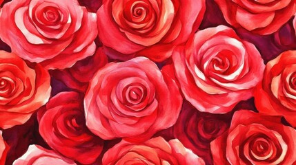 Naklejka premium A vibrant pattern of red roses, showcasing the beauty and elegance of these classic flowers in a colorful arrangement.