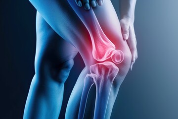 knee pain, focusing on joint inflammation with a highlighted area around the knee joint