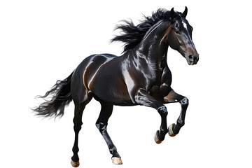 Fototapeta premium Beautiful black horse galloping isolated on white background