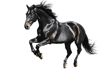 Fototapeta premium Beautiful black horse galloping isolated on white background
