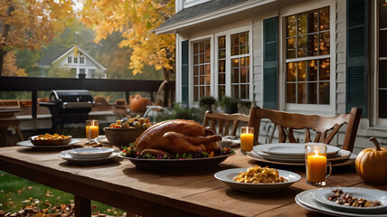 Fototapeta premium thanksgiving food ready on the table for festival