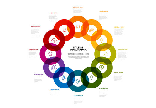 Multipurpose infographic template with twelve icons in circles
