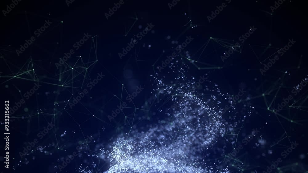 Wall mural abstract vortex particles background. dynamic blue wave moving in explosion. wormhole shimmering sta