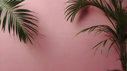 pink blank background with palm leaf ornament