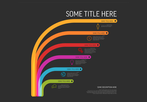 Simple dark infographic with title and six smaller element option items with thick lines