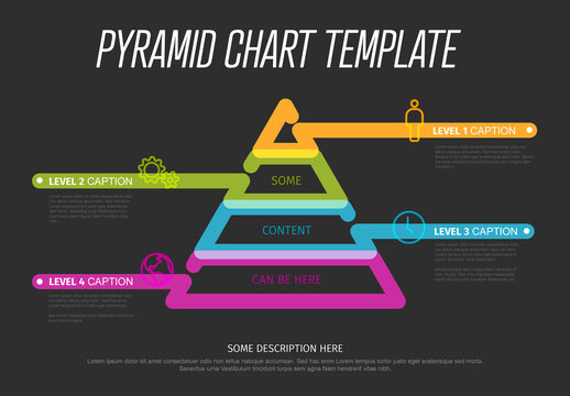 Infographic Pyramid chart dark diagram template made from thick color fresh line