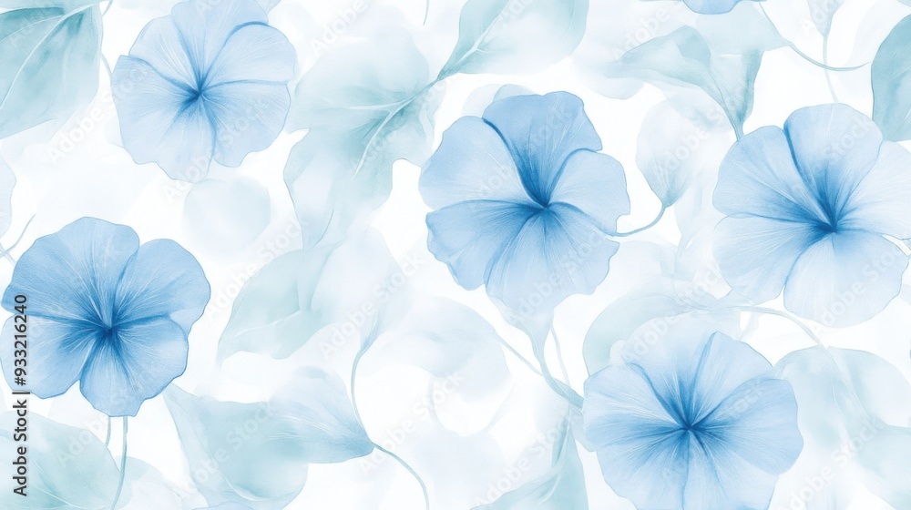 Poster a delicate pattern featuring soft blue flowers against a light background, perfect for adding a touc