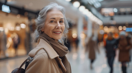 Fototapeta premium Charming smiling woman 60s with grey hair portrait. People lifestyle concept