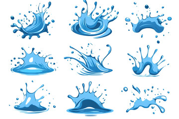 Obraz premium Water splash set in cartoon style design isolated on white background