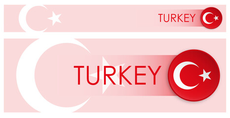 Turkey flag horizontal web banner in modern neomorphism style. Webpage Turkish country header button for mobile application or internet site. Vector