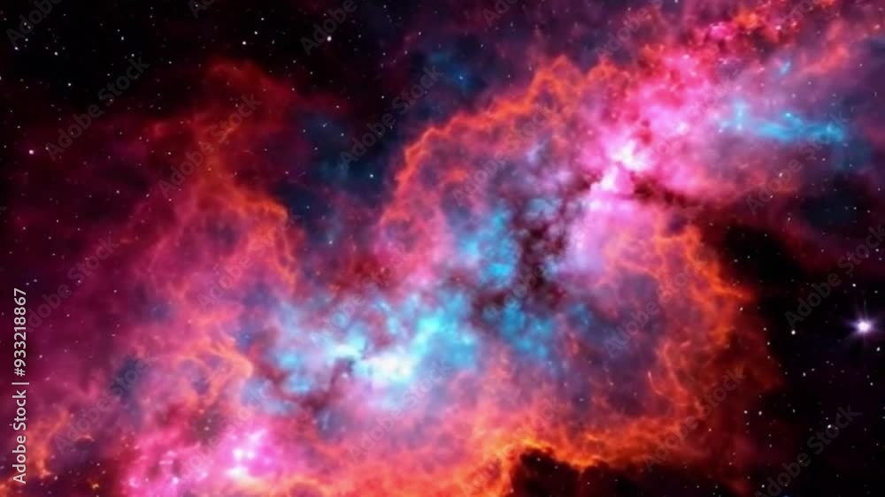 Wall mural loop animation of space nebula towards blue light loop animation. glowing galaxies and stars passing