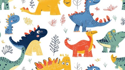 Colorful dinosaur pattern design suitable for children's products, illustrations, and educational materials.